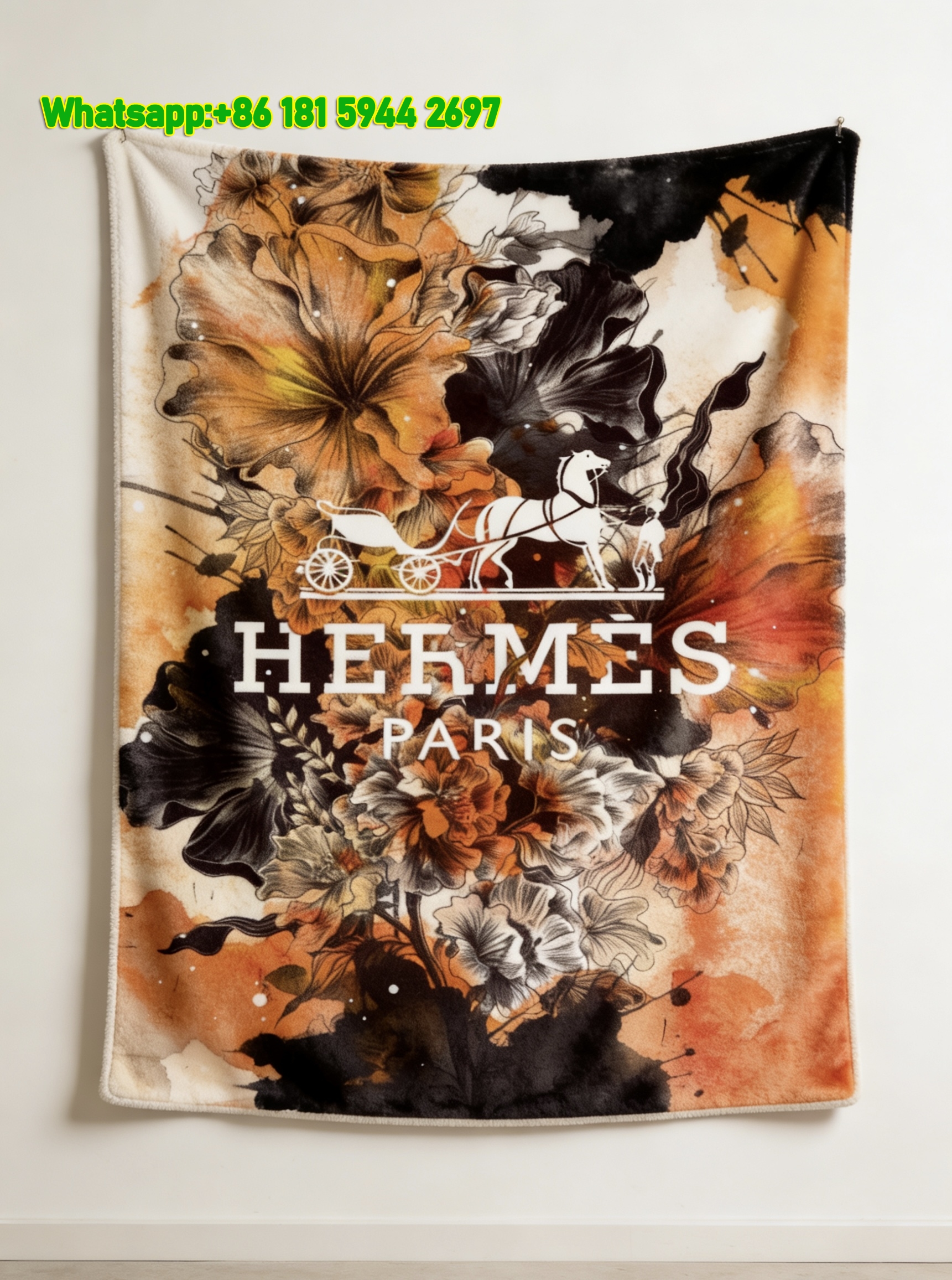Hermes Minimalist Neutral Flannel Throw Blanket IMG_5322